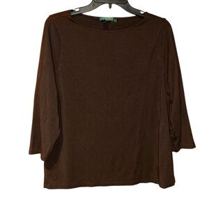 Lauren Ralph Lauren Women’s Brown Knit Top 3/4 Sleeve Small Read Basic Essential